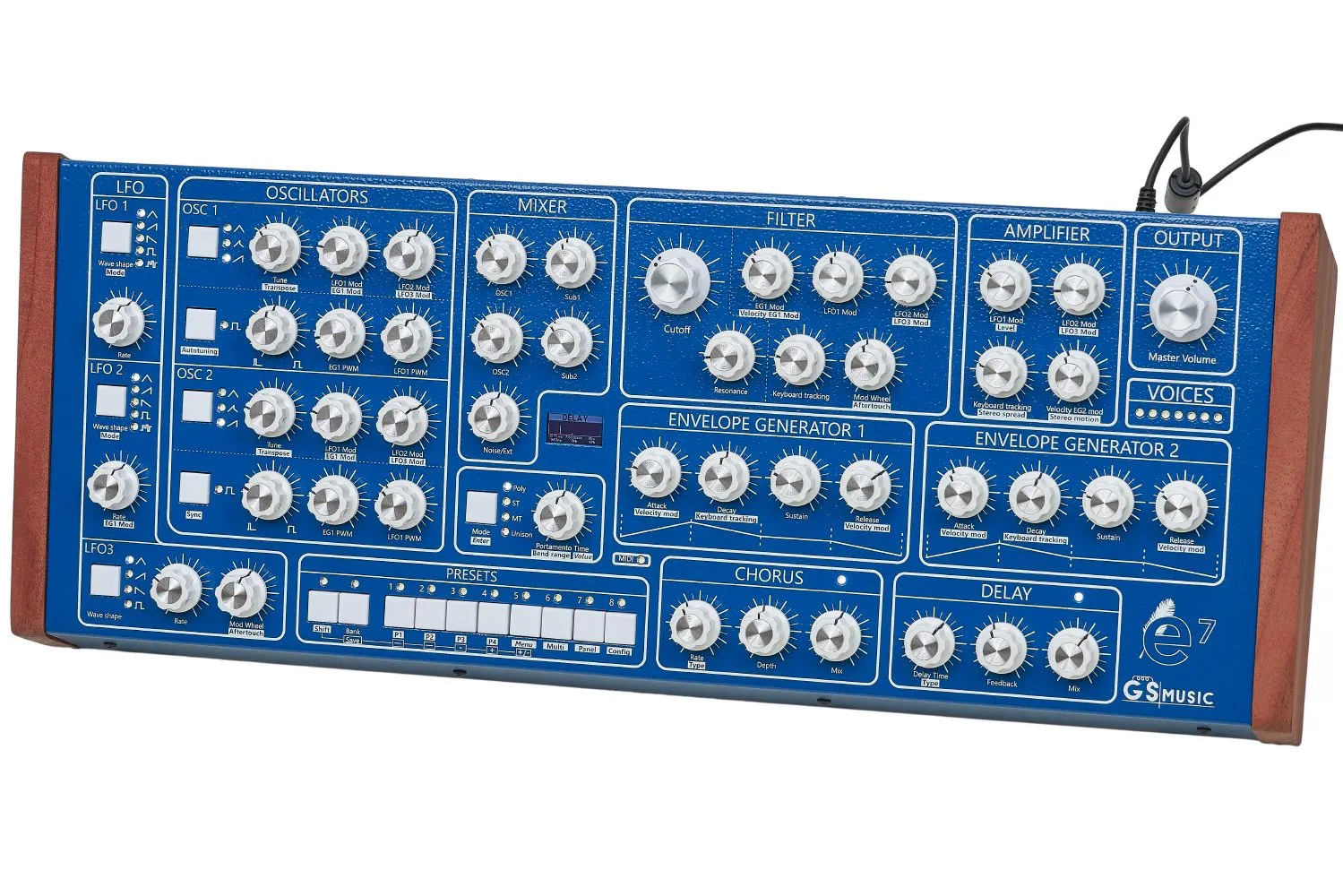 GS Music - e7 Analog Polyphonic Synthesizer (Blue/White) 240048_2